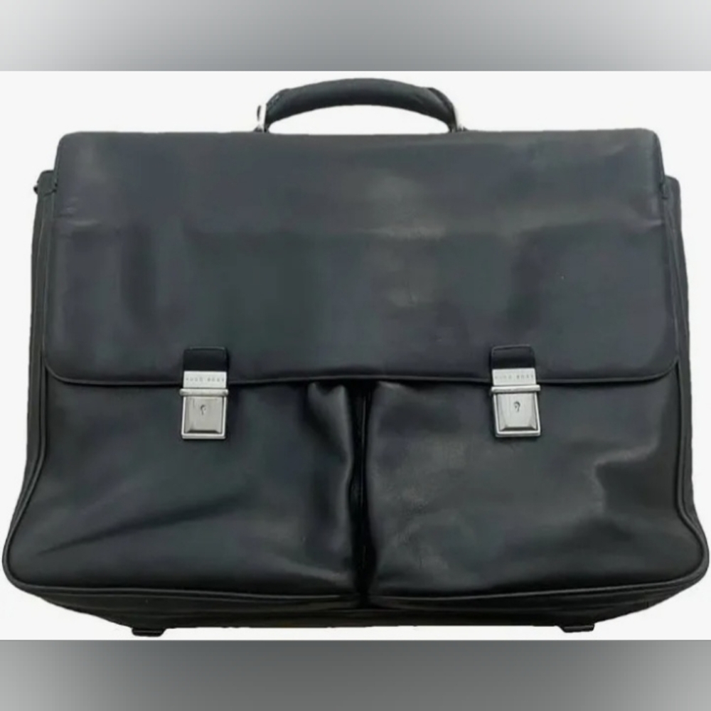 Y2K Hugo Boss Black Nylon With Faux Leather Trim Laptop Briefcase/ Messenger Bag